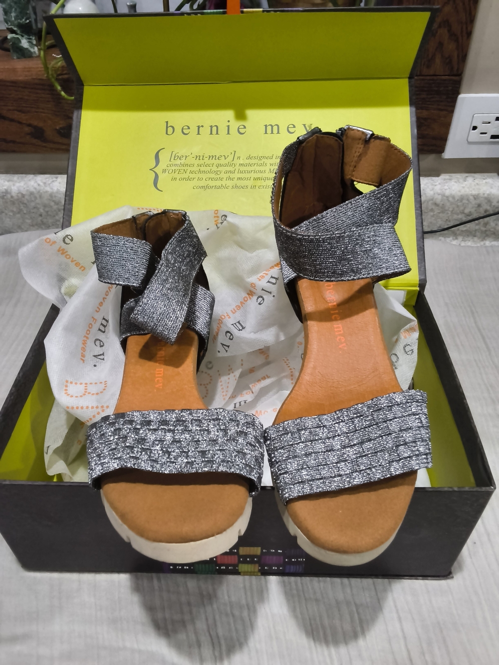 bernie mev. Silver Braided Ankle-Strap Sandals